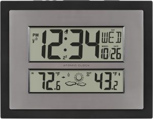 La Crosse Technology 512-85937-INT Atomic Digital Wall Clock with Temperature & Forecast in Gray/Silver